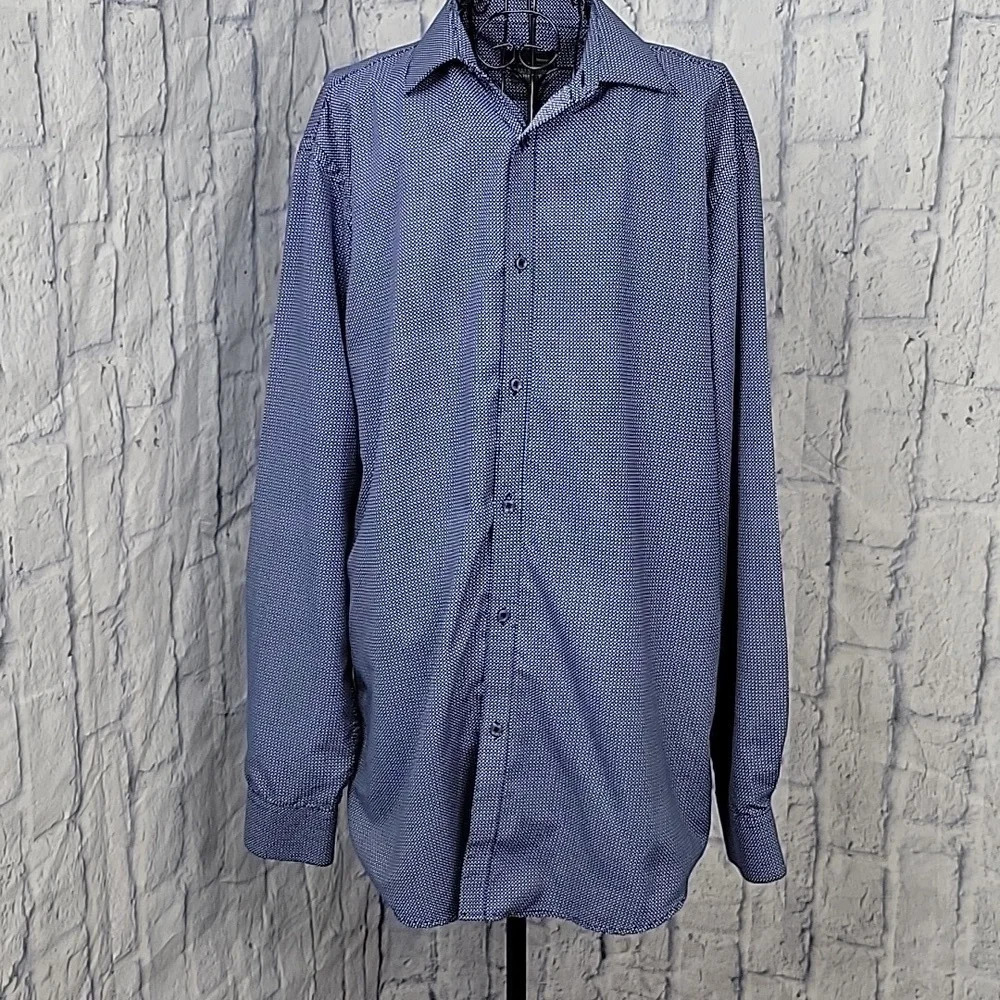 BLACK LABEL BY RUFFINI Blue and‎ White Men's Dress Shirt 15-15 1/2 30-35
